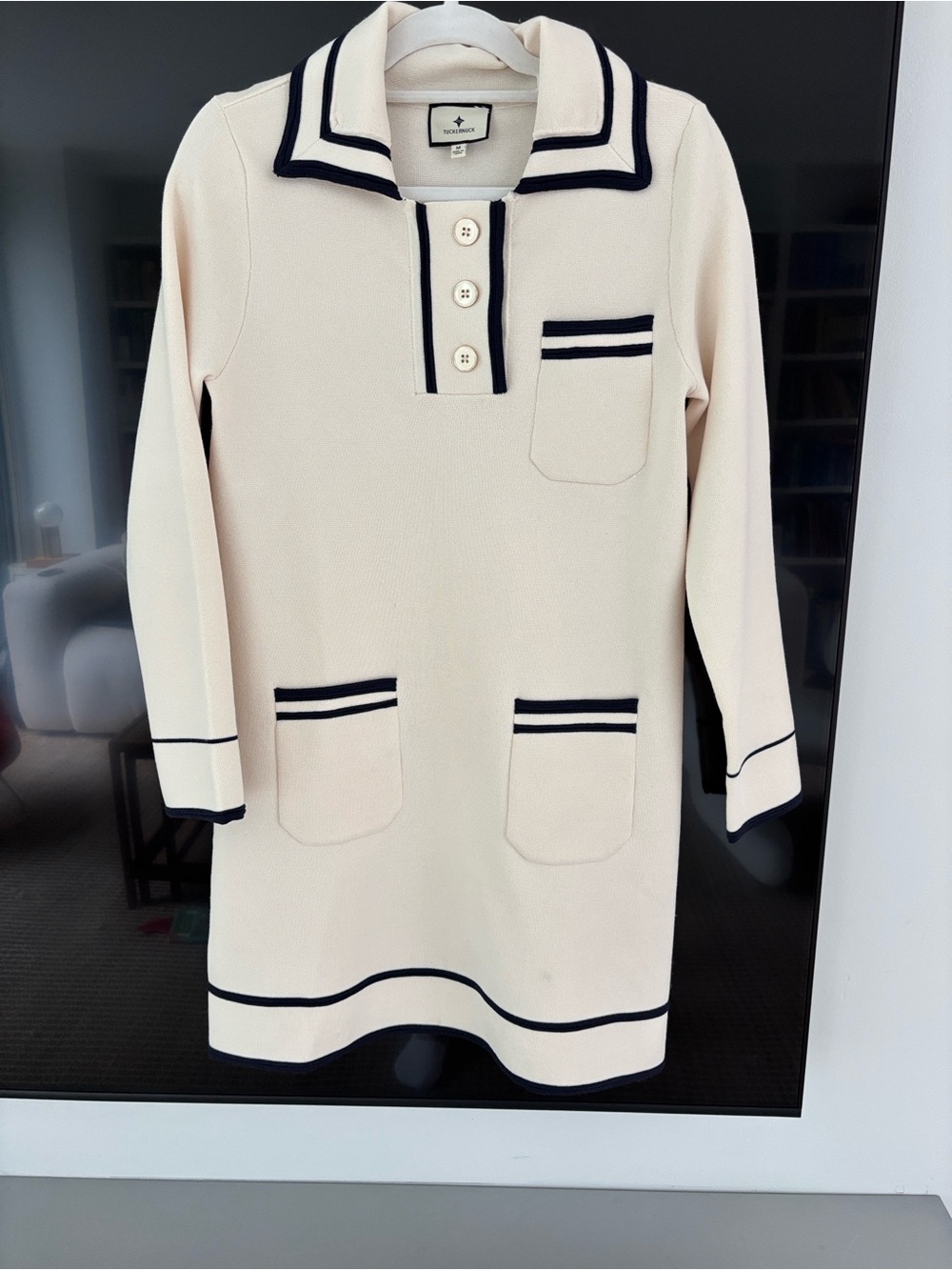 Tuckernuck Cream Mini Dress with Navy Trim
